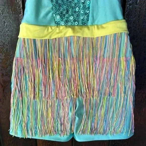 Vintage Candy Colored Fringe & Sequin Boyshorts Leotard Dance Halloween Costume - Picture 7 of 7